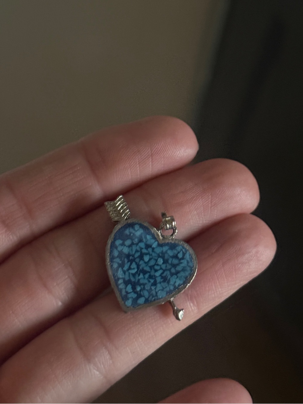 Vintage Sterling silver turquoise Blue Heart with Arrow Pendant Necklace